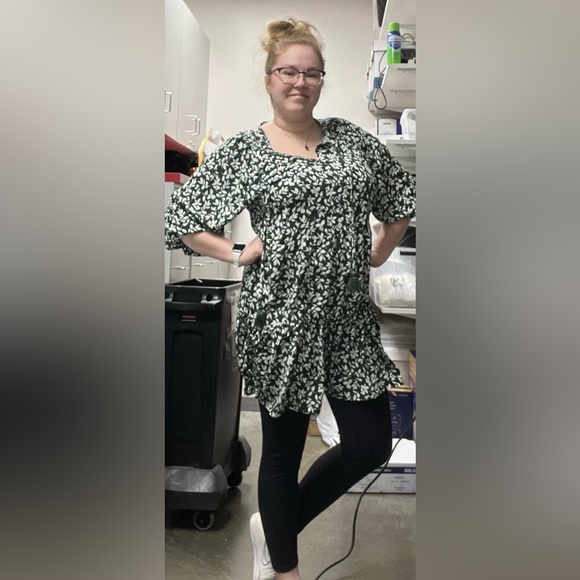 3/4 Sleeve Floral Print Dress with Ruffle Hem - Picture 5 of 5